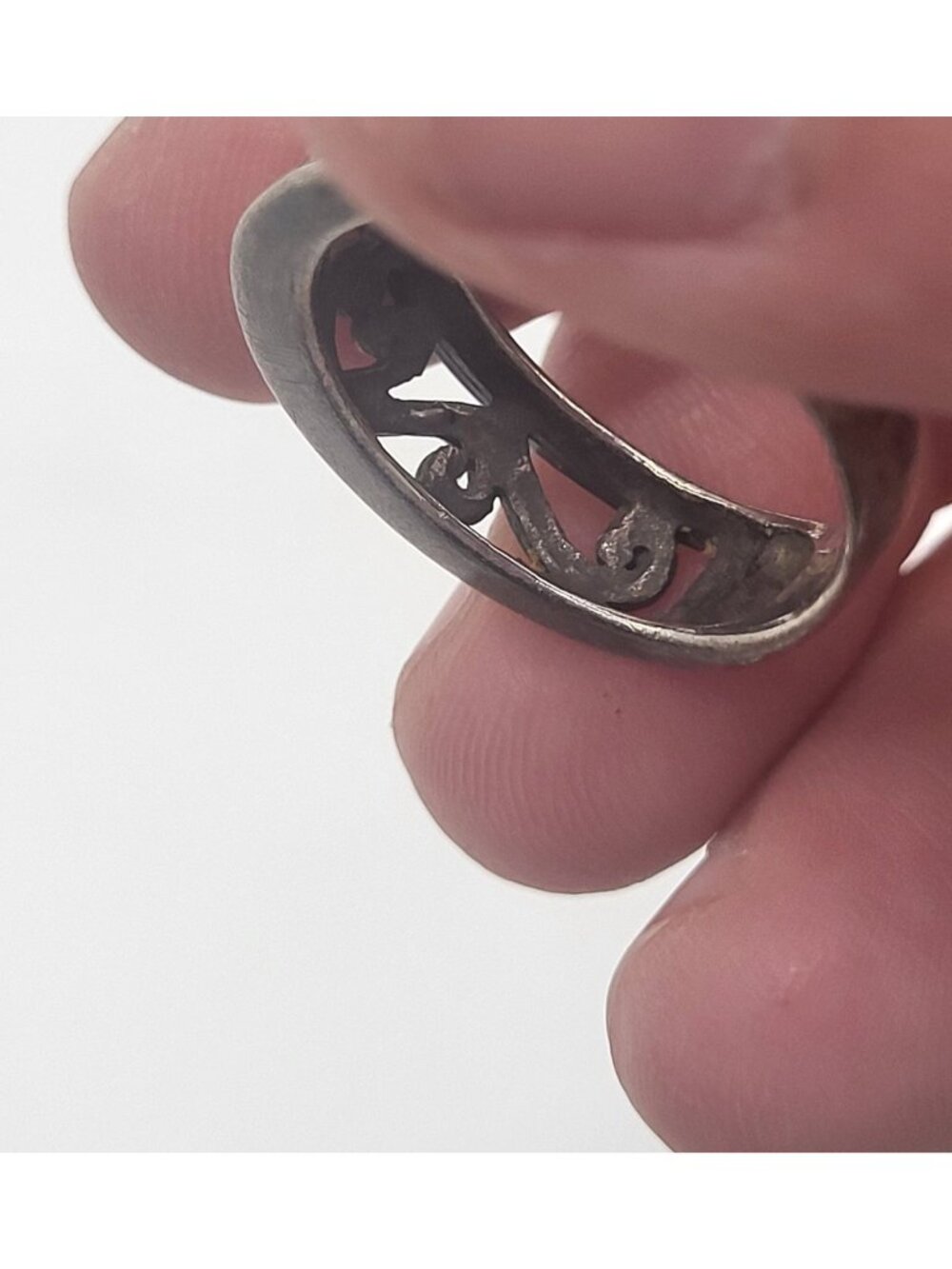 925 Sterling Silver Vintage Floral Heart Scroll Filigree CSE Band Ring Size 7.5 - Picture 7 of 10
